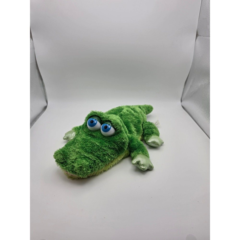 Aurora World Green Alligator Hand Puppet Plush Metallic Feet Blue Eyes Toy